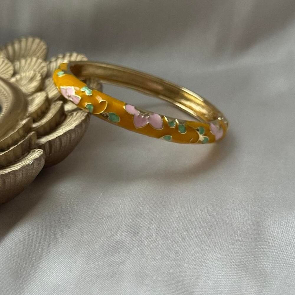 Mustard yellow floral enamel bangle